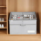 LUVHOMEE Shoe Organizer for Closet, Fits 16 Pairs, Large Shoe Box Storage Containers, Clear Foldable Shoe Storage Bins w/Bottom Support, Space Saving Shoes Holder w/Reinforced Handles, Gray