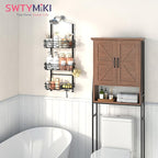 SWTYMIKI Shower Caddy Hanging Organizer - 3-Tier Rustproof Shower Organizer Over Showerhead with Adjustable Baskets, 24 Hooks, Soap & Razor Holder - No Drill Large Bathroom Storage Rack, Black