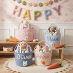 Personalized Embroidered Baby Easter Basket with Name, Custom Bunny Baskets Egg Hunt for Kids, Baby Easter Gift, Egg Hunt Basket for Kids, Boys, Girls A2