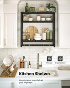 Bathroom Shelves Towel Racks Over Toilet Storage with Towel Bar 3 Tier Floating Wall Mounted Space Saving Bamboo Paper Holder for Bathroom Laundry Room Kitchen Organizers (Black)