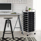 GOFLAME 10-Drawer Rolling Storage Drawer Cart, Utility Cart with Removable Drawers & Metal Frame, Mobile Art Craft Drawer Cart with Lockable Wheels for Home, Office, Studio, School, Black