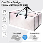 12 Pack Heavy Duty Large Moving Bags W/Backpack Straps - Strong Handles & Zippers, Storage Totes For Space Saving, Fold Flat, Alternative to Moving Box and Storage Bin, Semi-Transparent