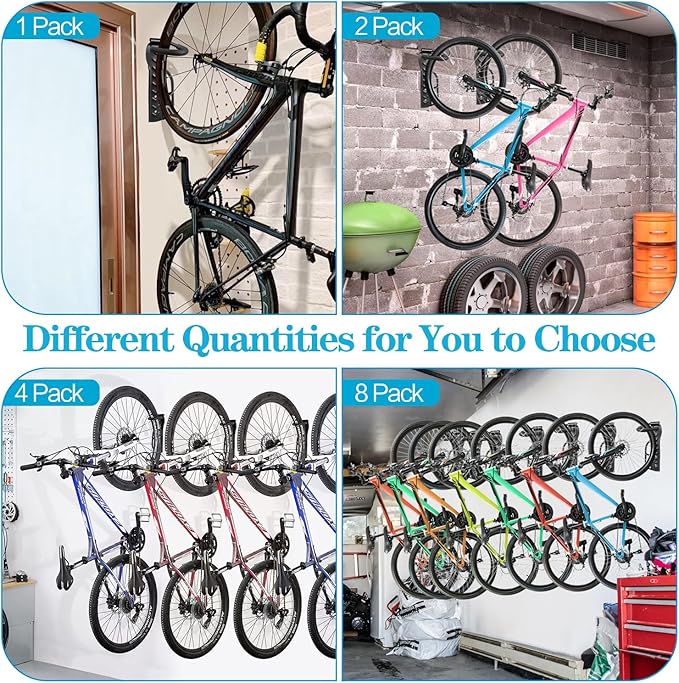 DkOvn 2 Pack Bike Rack Garage Wall Mount, Wall Mount Bike Rack with Screws, Heavy Duty Steel Vertical Bike Hook Holds Up to 66lb for Indoor Storage