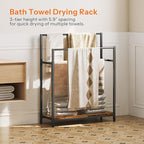 HOOBRO Extra Large Free Standing Towel Rack, 3 Tier Blanket Rack, Blanket Holder for Bathroom, 32.3" L x 11.4" W x 39.4" H, for Living Room, Bedroom, Rustic Brown and Black BF30LB01