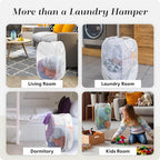 Handy Laundry Collapsible Mesh Pop Up Hamper with Wide Opening and Side Pocket - Breathable, Sturdy, Foldable, and Space-Saving Design for Clothes and Storage (White)