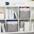 DULLEMELO Storage Baskets for Organizing 16x12x12 Large Fabric Storage Bins Baskets Set of 2 Collapsible Decorative Storage Boxes for Shelves Closets Nursery Toy Clothes (White And Grey)