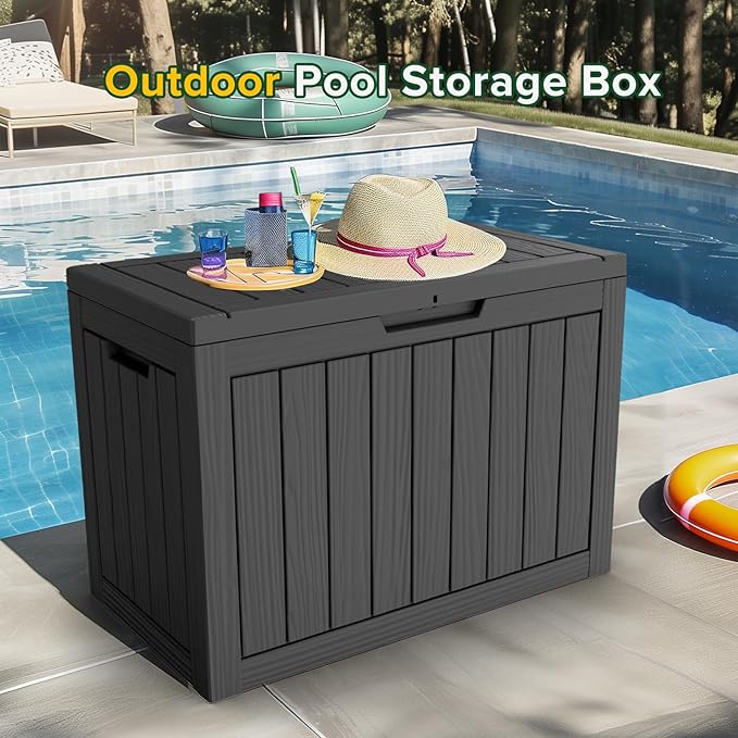 47 Gallon Resin Deck Box Outdoor Storage Box for Patio Furniture,Outdoor Cushions,Garden Tools and Pool Supplies,Waterproof,Lockable(Black,47Gallon)