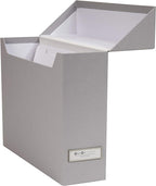 Bigso Lovisa Fiberboard Label Frame 12 File Storage Box - Document Organizer for Important Paperwork - Durable Hanging File Box with a Flip Top Lid & Metal Label Window - 3.7 in x 13 in x 9.4in - Grey