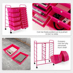 LUARANE Rolling Cart with 15 Drawers, Craft Storage Cart with Portable Handles & Lockable Wheels, Mobile Toys Organizer, Large Capacity Utility Drawer Cart Home Office School Teacher (Hot Pink)