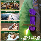 TECEUM Rope – 90 Feet x 3/8 Inch (10mm) – Purple – Strong All-Purpose Utility Rope – Camping, Crafting, Flag Pole, Indoor & Outdoor – Polypropylene Nylon Poly Lightweight Diamond Braided Cord