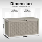 110 Gallon Deck Box Outdoor, Waterproof Outdoor Storage Boxes with Lids, Outside Resin Lockable Storage Box for Patio Cushions, Garden Tools(Grey)