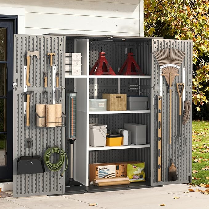 Aoxun 61 Cu.Ft Outdoor Storage Shed, Widened Outdoor Storage Cabinet Waterproof Vertical Resin Shed with Floor for Patio, Garden Tools, Pool Equipment, Easy to Assemble (Dark Grey)