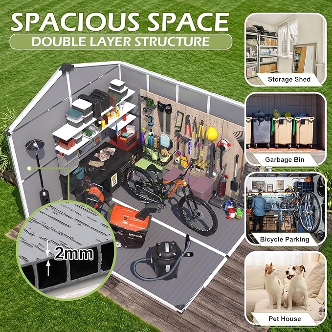 8 x 10 FT Plastic Tool Shed, All-Weather Resin Outdoor Storage Shed with Floor, Lockable Doors & Windows, Plastic Garden Shed for Poolside, Backyard, Patio