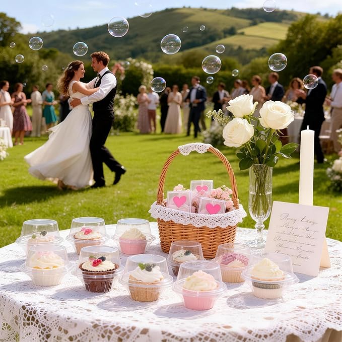 50 Pcs Cupcake Boxes Plastic Individual Cupcake Containers Single Cupcake Carrier with Connected Airtight Dome Lid for Party