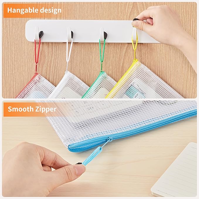 JARLINK A4 Letter Size 30 Pack 10 Colors Zipper Mesh Document Pouch, Mesh Bags for Board Games & Puzzles, Waterproof Document Zipper Pouches for Office School Supplies, Toys, Cosmetics Travel Storage