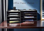 7 Tier Adjustable Shelves Office Desk Organizer,Wooden Desk File Organizer, Letter Tray, Document Letter Mail Tray Sorter, White/Black (Black-7tray(with 6 Adjustable Shelves))