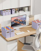 Oterri File Organizer Box, Portable Collapsible Cardboard File Folder Organizer with Handle for Letter Size Hanging Files, Document Storage Box for Home Office & Classroom (4 Packs, Purple)