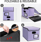 BALEINE File Organizer Box with Lid, Collapsible File Folder Organizer with Plastic Slide, Hanging File Folder Box for Office Document Storage (1 Pack, Purple)