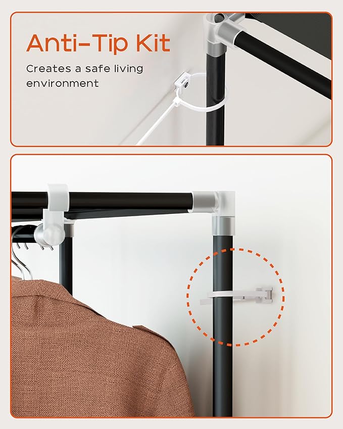 Portable Closet, 77.6 Inch Extra Large Capacity Wardrobe Closet with Cover, Clothes Storage Organizer with Shelves and 3 Hanging Rods, Easy to Assembly, Black PCT223B01