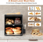 TQVAI Roll Top Bread Box for Kitchen Countertop, Keep Fresh Longer, Easy to Maintenance, Double Layer Vintage Wooden Breadbox with Window for Homemade Bread, Sandwich Loaves, Baked Goods (Black)
