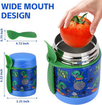 10oz Soup Thermo for Hot Food Kids Insulated Food Jar,Thermo Hot Food Lunch Container, Width Mouth Stainless Steel Lunch Box for Kids with Spoon (Blue-dinosaur)