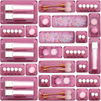 Kitchen Desk Drawer Organizers Storage for Office, Small Acrylic Vanity Trays Makeup for Drawer Bathroom Plastic Make up Organizers 25 Pcs Burgundy