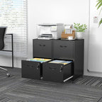 2 Drawer File Cabinet with Lock，Black Rolling File Cabinet for Home Office, Metal Small Mobile Filing Cabinets on Wheels for Hanging Letter