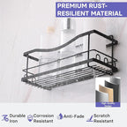 KINCMAX Iron Shower Caddies - Self Adhesive Bathroom Shelves for Showers - Wall Organizer Shampoo Holder Shelf - Peel and Stick On Caddy Bath Tub Rack - Pack of 2 Holders - Black