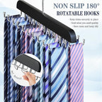 Tie Rack Belt Hanger for Closet Upgraded Non Slip Tie Hanger Space Saving with 20 Foldable Hooks Wooden Belt Tie Organizer for Tank Tops Bras Cami Scarves