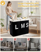 190L Laundry Hamper with Lid, Large Laundry Basket with Lid and 3 Section, Sturdy Laundry Baskets with 3 Removable Bags (L M S), Dirty Clothes Hamper Organizer for Laundry Room, Bedroom and Dorm Room