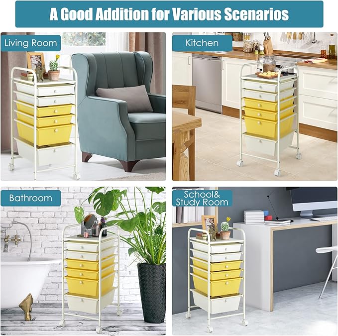 GOFLAME 6-Drawer Rolling Storage Cart, Multifunctional Art Craft Organizer Cart, Mobile Utility Storage Cart with Removable Drawers & Lockable Wheels, Craft Cart for Home Office, School, Yellow