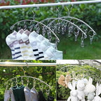 Stainless Steel Laundry Drying Rack Clothes Hanger with Windproof Hook,Underwear Hanger,Clothes Hangers with 8 Clips for Drying Socks,Diapers,Baby Clothes (3 Pack)