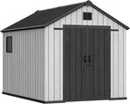 YITAHOME 8x10 FT Outdoor Storage Shed with Lockable Door, Large 544 Cuft Resin Shed with Floor Roof Windows Vents, All-Weather Plastic Storage Shed Tool Organizer for Backyard Garden Patio Lawn, Gray
