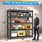 Garage Shelving Heavy Duty，Large Loads Adjustable Garage Storage Shelves, Metal Storage Racks and Shelving Units, Utility Rack Shelves,47.2”W x 18”D x 78”H, Black