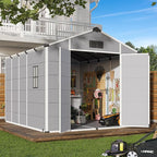 8 x 10 FT Plastic Tool Shed, All-Weather Resin Outdoor Storage Shed with Floor, Lockable Doors & Windows, Plastic Garden Shed for Poolside, Backyard, Patio