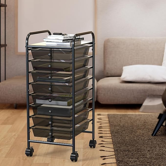 Simple Houseware Utility Cart with 8 Drawers Rolling Storage Art Craft Organizer, Black