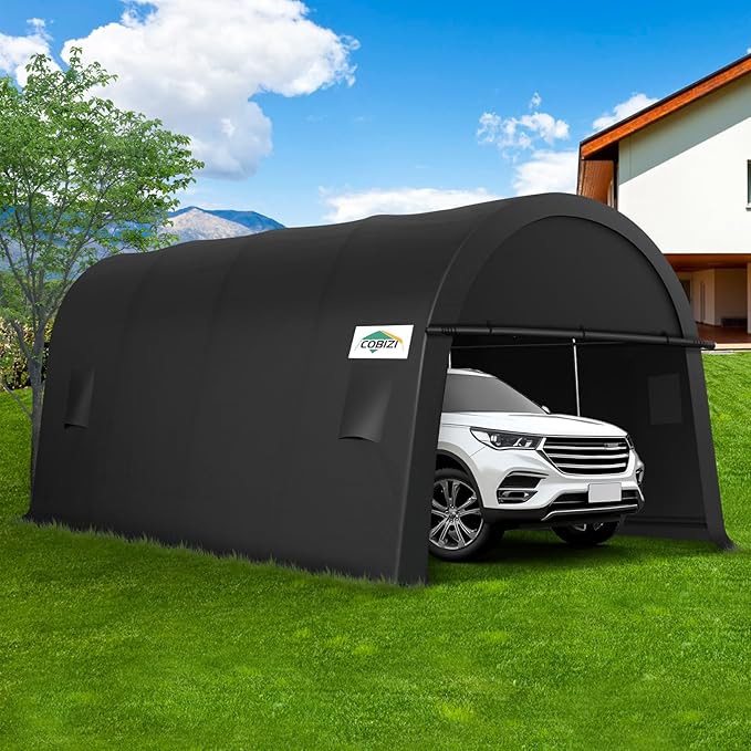 COBIZI Carports 10x20 Heavy Duty Car Canopy Garage with Removable Doors & Vents, Galvanized Frame Portable Carport Canopy Outdoor Storage Shelter with All-Season Tarp for Car Boat Truck