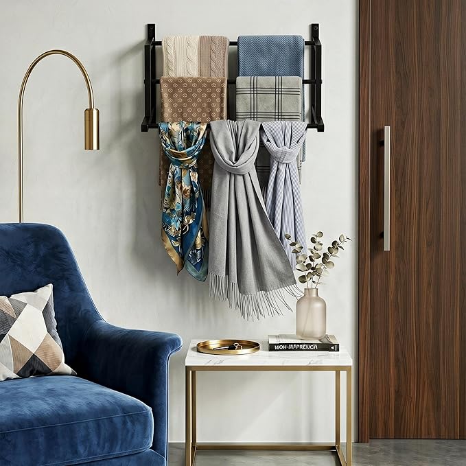 Wall Mounted Towel Rack for Bathroom, Steel Towel Bar Storage Blanket Holder with 3 Triple Towel Rods, Black