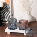 2 Pack Qtip Holder Thick Glass Apothecary Jars with Lid for Bathroom Decor Storage Organizer for Cotton Swabs, Balls, Pads, Floss Picks, Candy, Jewelry, Grey