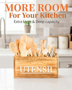 Kitchen Utensil Holder Rustic Large Wooden Utensil Organizer Cooking Tools Storage (Farmhouse Wooden)