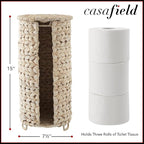 Casafield Free Standing Toilet Paper Storage Roll Holder with Lid - Whitewash, Fits 3 Rolls, Water Hyacinth Bath Tissue Organizer for Bathroom