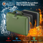 DocSafe Fireproof File Organizer with Lock, Hard-Shell Case Fireproof Document Box with 13 Pocket Accordion File Folder, Portable Home Office Travel Safe Storage for Important Documents Laptop Green