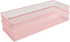 Annova Mesh Stackable Drawer Cabinet and Shelf Organizer Bins Storage Basket School Office Supply Holder Tray- Set of 2 (Light Pink, 6x15x2 Inch)