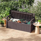 Patiowell 75 Gallon Plastic Storage Bench, Water-Resistant Deck Box for Patio Furniture, Garden Tools, Pool Storage and Outdoor Cushions, Brown