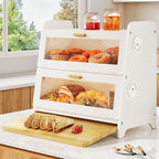 SNTD Bread Box - Kitchen Countertop Bread Storage Container with Bamboo Cutting Board, Adjustable Vent Hole Dials, White