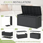 72 Gallon Outdoor Storage Box, Resin Deck Boxes Outdoor Waterproof For Patio Furniture, Garden Tools, Pool Supplies, Lockable And UV Resistant (Rattan Black)
