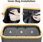 Hampers for Laundry Basket with Lid, 145L Extra Large 3 Section Clothes Divided Organizer for Bedroom, Laundry Room, Dirty Clothing Hamper, Black
