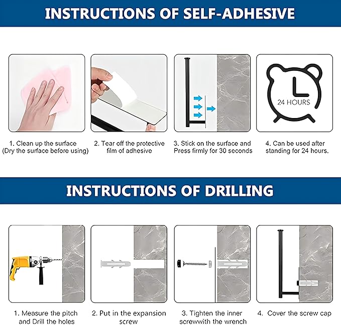 Paper Towel Holder Under Cabinet No Drilling, Self Adhesive Paper Towel Holder Wall Mount for Kitchen Rack,Under Cabinet Paper Towel Holder, RV, 304 Stainless Steel（Black）