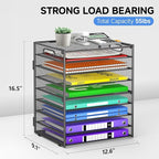 9 Tier Paper Organizer with Handle, Large Capacity Desk Organizer Mesh Paper Letter Tray File Folder Document Sorter for Classroom and Office Accessories Organization- Grey (2 Pack)