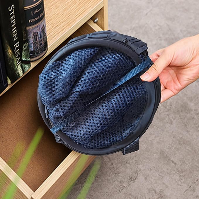 The upgraded pop-up laundry basket features a breathable side pocket mesh design, making it ideal for rooms, apartments, dormitories, travel, business trips, and children's storage(2, Dark blue)